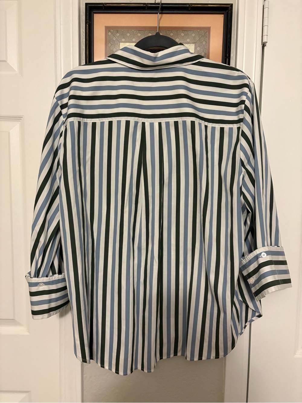 Madewell XL Easy Button-Up Shirt Botanical Green Blue White Stripe Like New - Picture 3 of 4